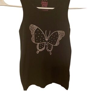 Faded Glory studded butterfly black tank top sz 7